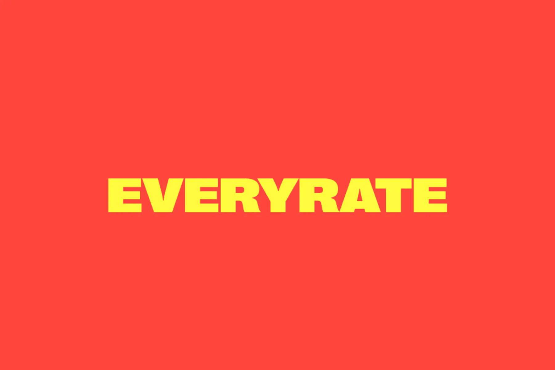 Everyrate: the wordmark in yellow on the brand's red field