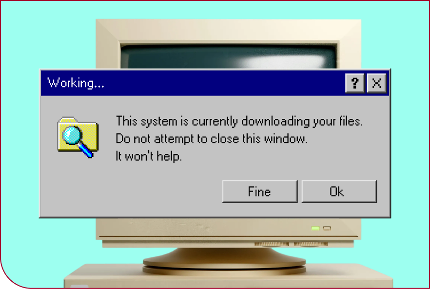 A beige CRT monitor on a turquoise field